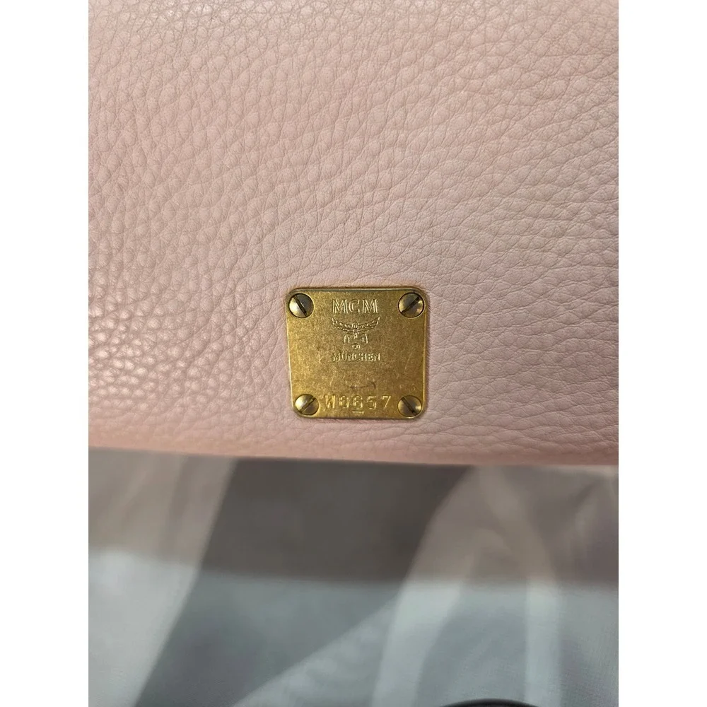 MCM Pink Pebbled Leather Boston Satchel Bag w/ Crossbody Strap‎
